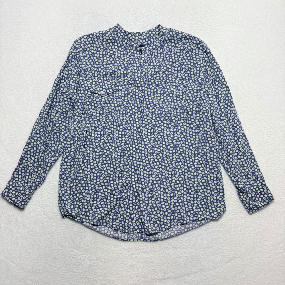 Betabrand Womens Blue Lemon Print Rayon Long Sleeve Blouse Size‎ L Fruit Print - Picture 2 of 9